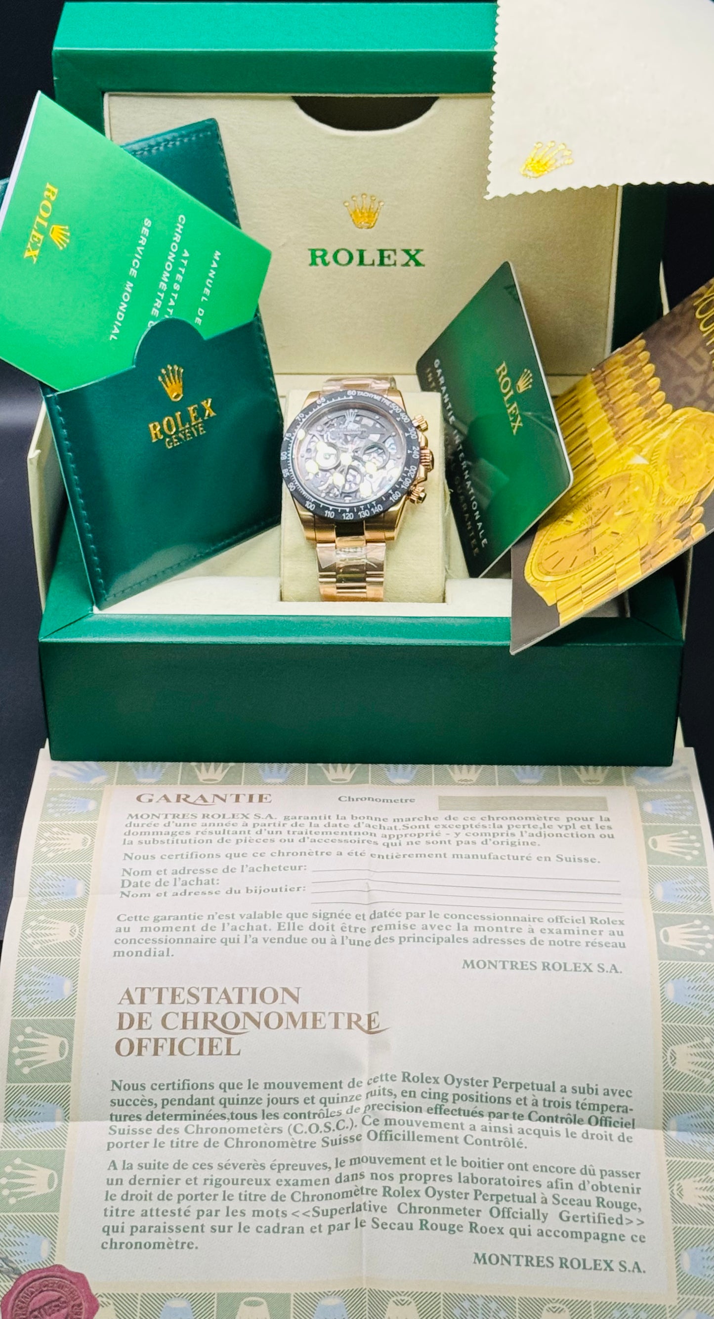 IMPRESIONANTE RELOJ AUTOMÁTICO MECÁNICO DAYTONA SKELETON EN EXQUISITO TONO ORO ROSADO!- LUMINOSO