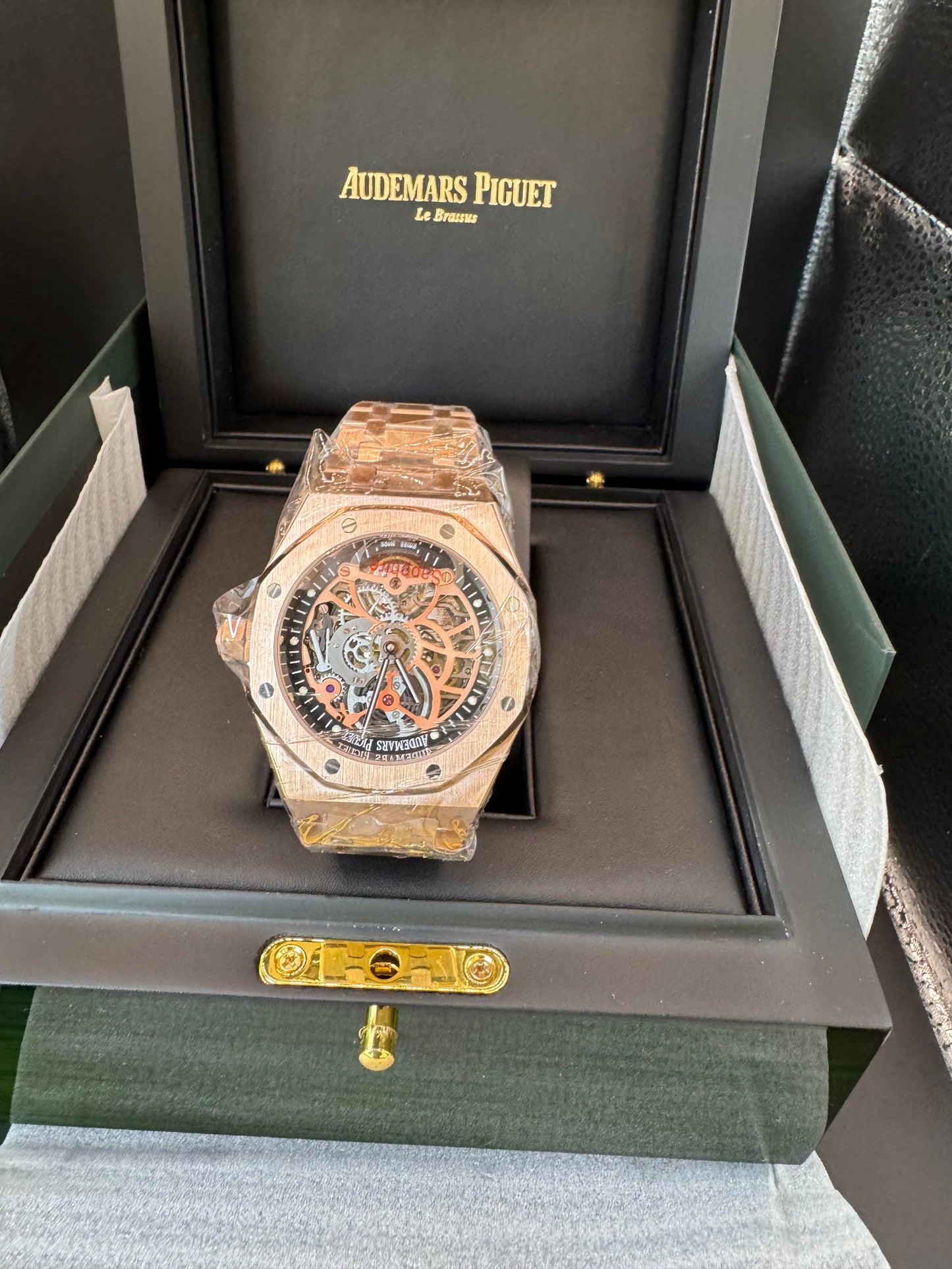 MÁXIMO LUJO IMPRESIONANTE RELOJ AUTOMÁTICO MECÁNICO SKELETON AUDEMARS P. CON DOBLE TOURBILLON!TOP QUALITY