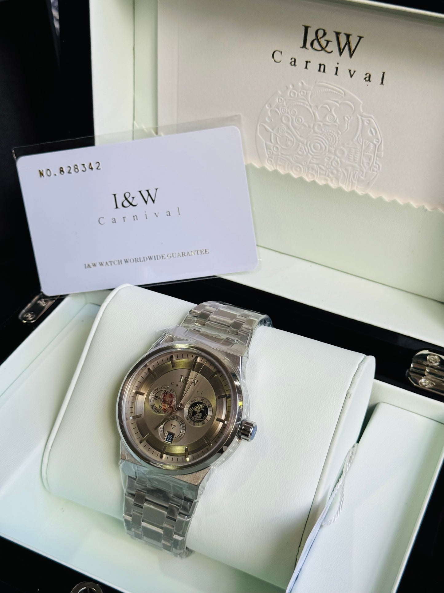 HERMOSO HE INTRINCADO DISEÑO!!!RELOJ I&W AUTOMATICO MECÁNICO-CALENDARIO -42 HORAS DE RESERVA DE CARGA-FECHADOR-DIAL 21 JOYAS 💎 RESISTENTE AL AGUA- ALTA CALIDAD!!! 💯% ORIGINAL