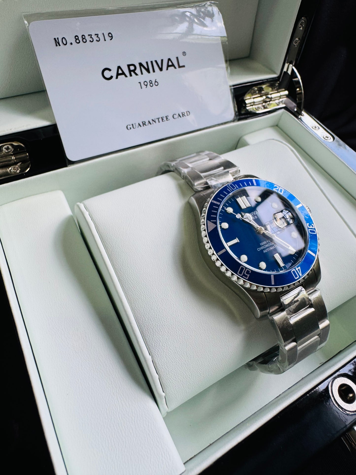 HERMOSO RELOJ AUTOMÁTICO MECÁNICO-CRONÓGRAFO-FECHADOR-DÍA SEMANA-CRISTAL ZAFIRO-34 JOYAS 💎-3 ATM -💯% ORIGINAL