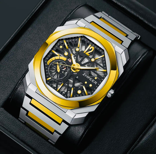 Reloj de Acero Inoxidable de Alta Calidad -estilo casual de negocios- no resistente al agua, pantalla analógica, caja redonda de aleación de zinc, movimiento de cuarzo, accionamiento electrónico, correa de aleación - Regalo perfecto para profesionales y e