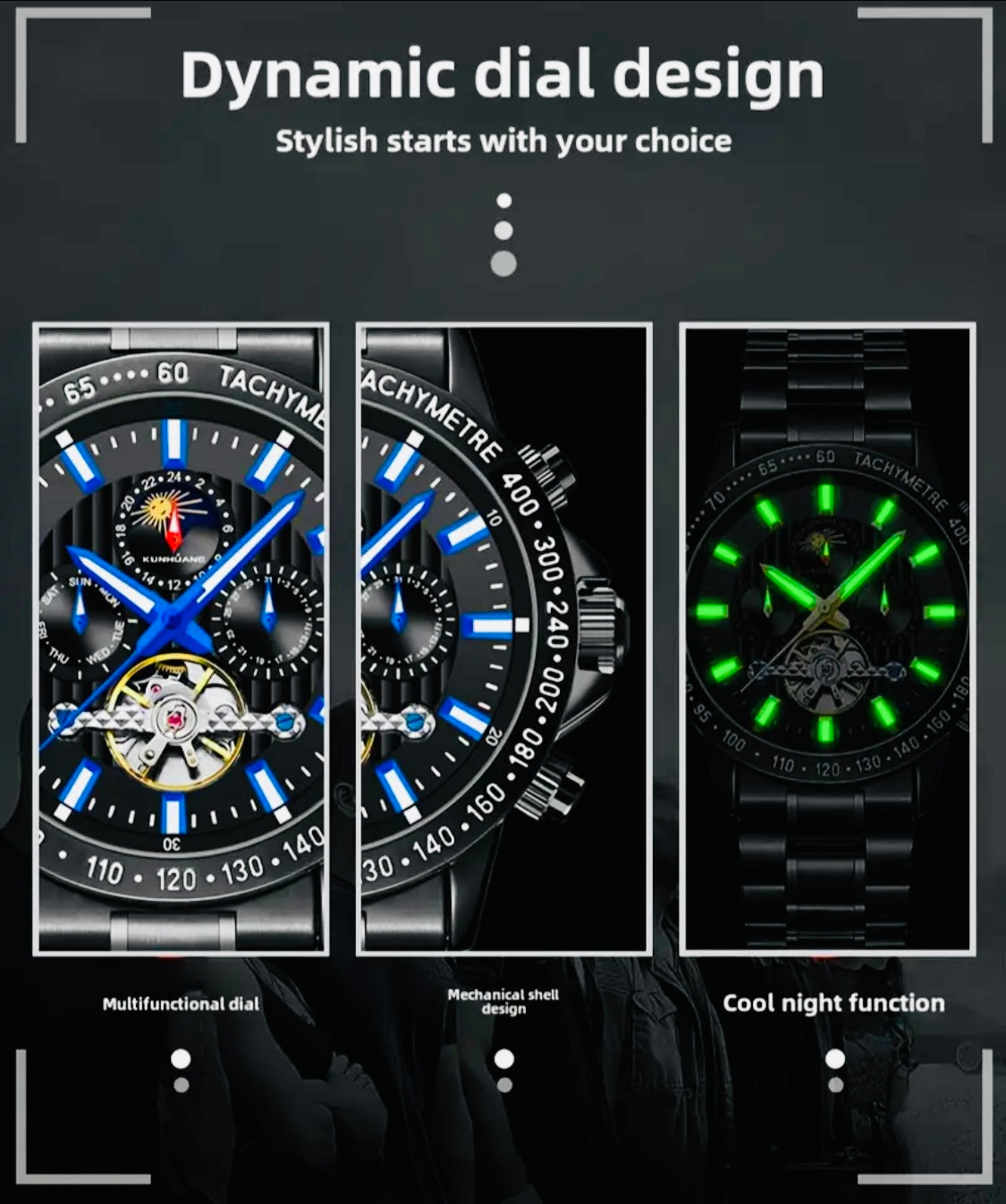 IMPACTANTE DISEÑO!!! RELOJ AUTOMÁTICO MECÁNICO MÚLTIPLES COMPLICACIONES!!! CALENDARIO-FECHADOR-DÍA DE LA SEMANA-50 METROS-DÍA DEL MES-LUMINOSO- DIAL DE VELOCIDAD-ETCÉTERA