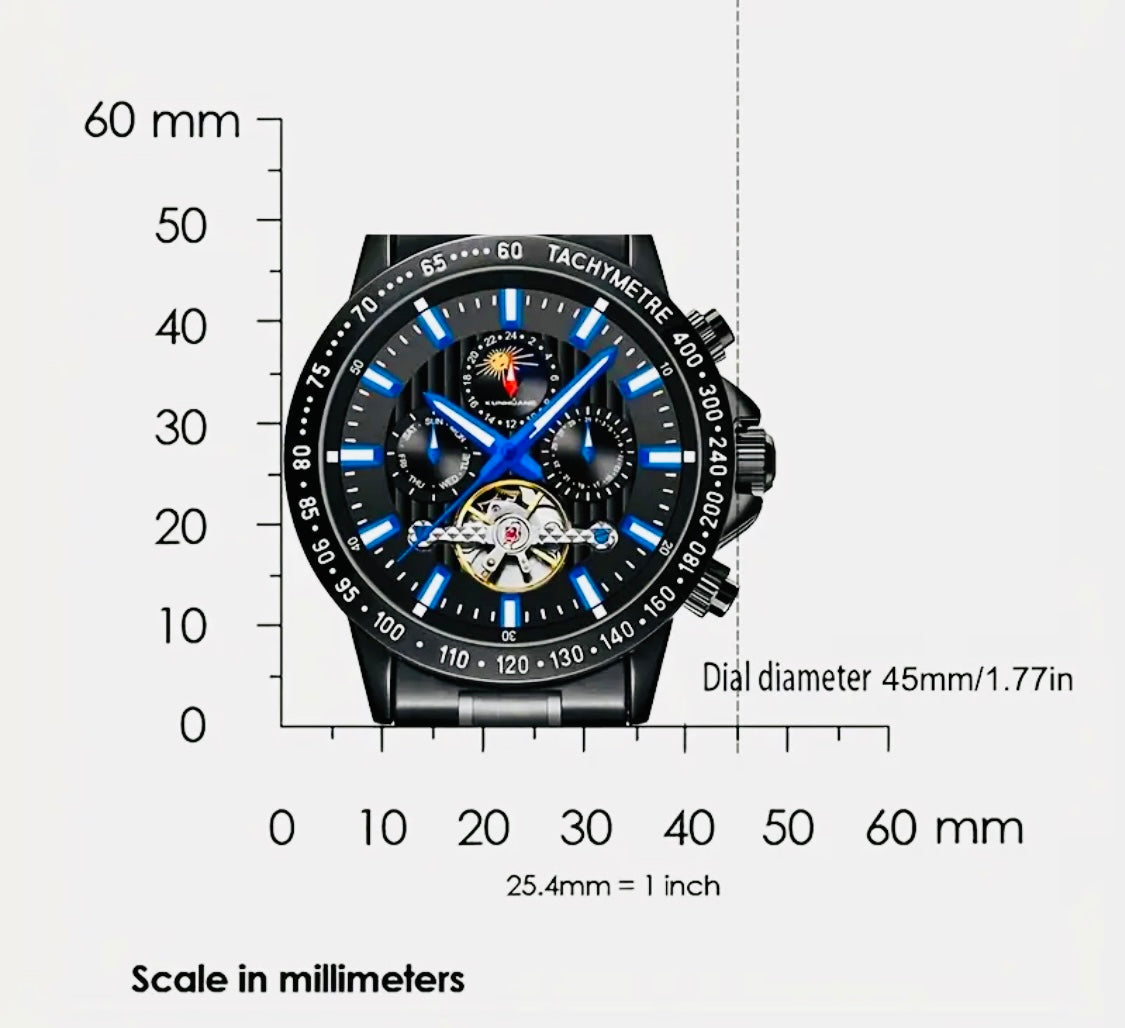 IMPACTANTE DISEÑO!!! RELOJ AUTOMÁTICO MECÁNICO MÚLTIPLES COMPLICACIONES!!! CALENDARIO-FECHADOR-DÍA DE LA SEMANA-50 METROS-DÍA DEL MES-LUMINOSO- DIAL DE VELOCIDAD-ETCÉTERA