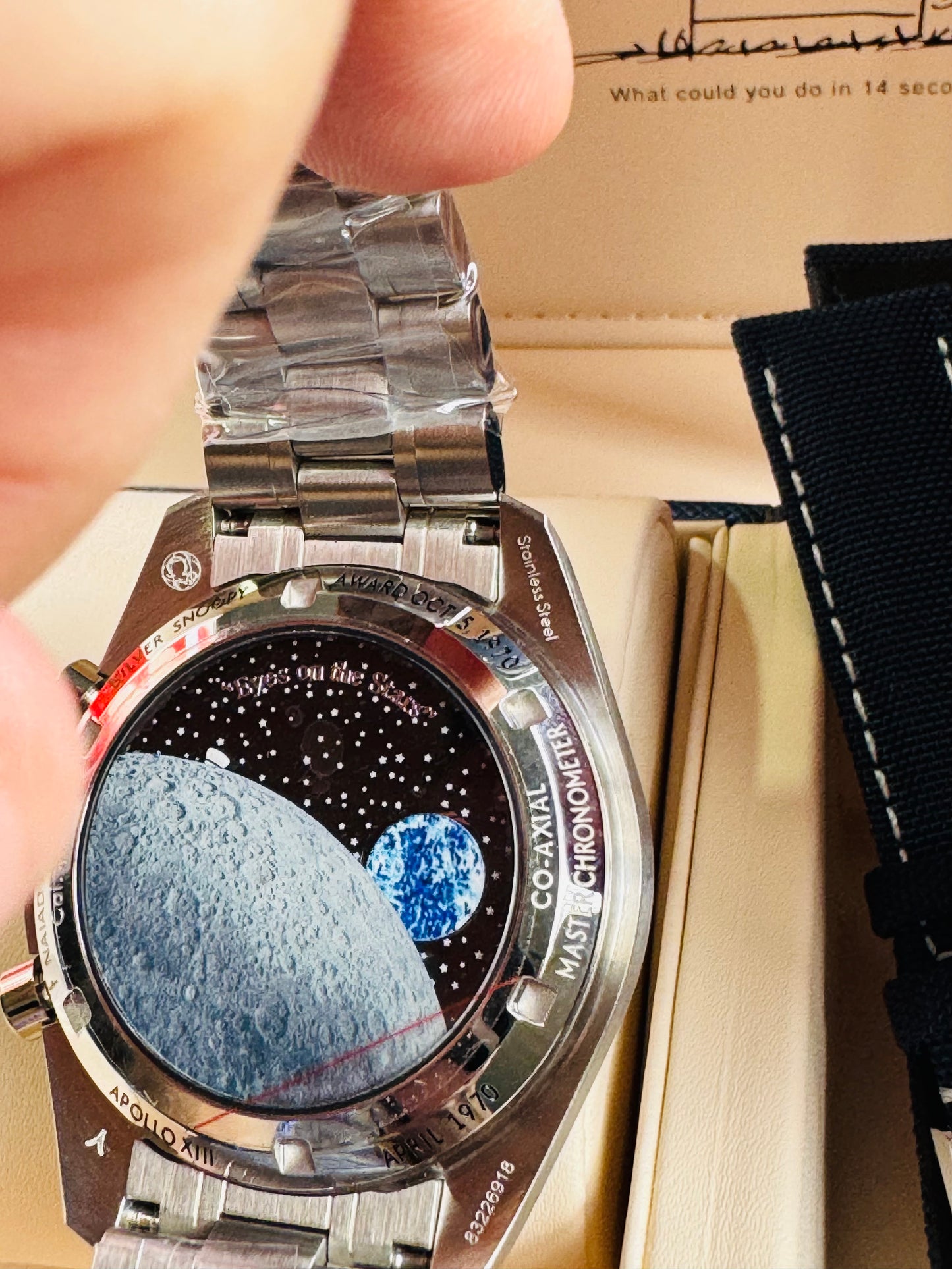 MÁXIMO LUJO!!! ESPECTACULAR DISEÑO OMEGA APOLLO XIlI- AUTOMÁTICO MECÁNICO-SPEED MASTER-PROFESSIONAL-EYES ON THE STARS- ORIGINAL MOVIMIENTO MECÁNICO TIERRA Y CÁPSULA ESPACIAL SNOOPY APOLLO XIII