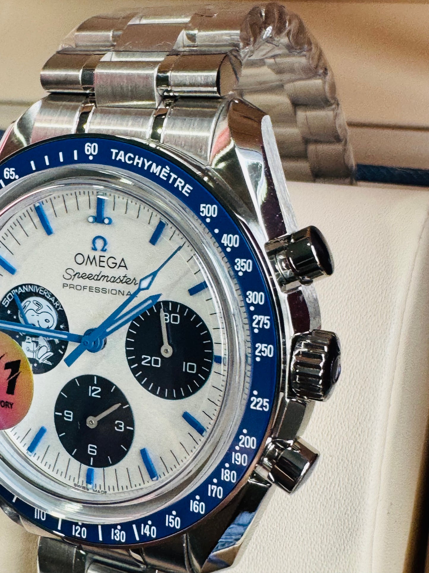 MÁXIMO LUJO!!! ESPECTACULAR DISEÑO OMEGA APOLLO XIlI- AUTOMÁTICO MECÁNICO-SPEED MASTER-PROFESSIONAL-EYES ON THE STARS- ORIGINAL MOVIMIENTO MECÁNICO TIERRA Y CÁPSULA ESPACIAL SNOOPY APOLLO XIII