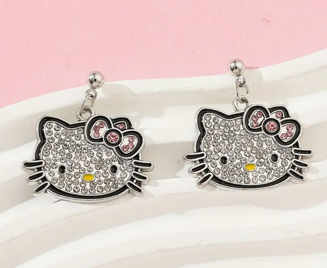 Pendientes de Metal Hello Kitty con Rhinestone Perfectos para usar todos los días y Idedales para Regalo 🎁