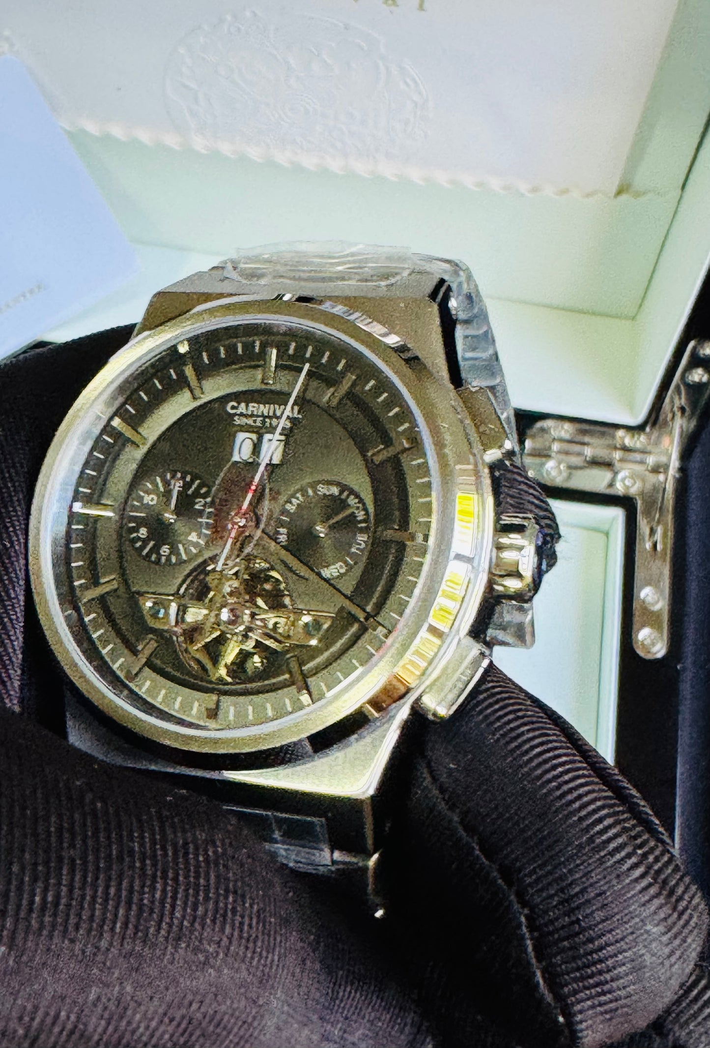 RELOJ I&W AUTOMATICO MECÁNICO-VENTANA TOURBILLON-CALENDARIO  MES-SEMANA-FECHADOR- HORAS PEQUEÑO DIAL JOYAS 💎 RESISTENTE AL AGUA- ALTA CALIDAD!!! 💯% ORIGINAL