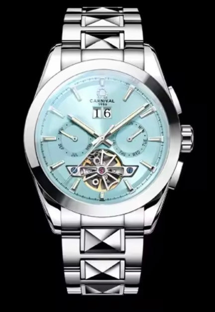 INNOVADOR DISEÑO RELOJ TOURBILLON-AUTOMÁTICO MECÁNICO TUNGSTENO DE LUJO -CRISTAL ZAFIRO-LUMINOSO- ESPECTACULAR BRAZALETE TUNGSTENO DE ALTA CALIDAD!!! MÚLTIPLES COMPLICACIONES-SEMANARIO-MES-FECHADOR-MOVIMIENTO HUECO-DESCARGADOR AUTOMÁTICO DE PRESIÓN- ETC