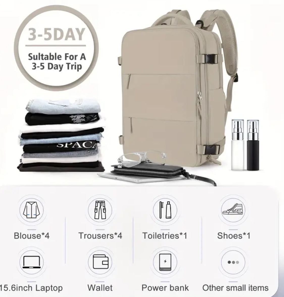 Multifuncional Back Pack Aprueba de 💦 Agua-Gran Capacidad- Conector Externo para USB Excelente para Toda Ocasión! Color Disponible: Negro
