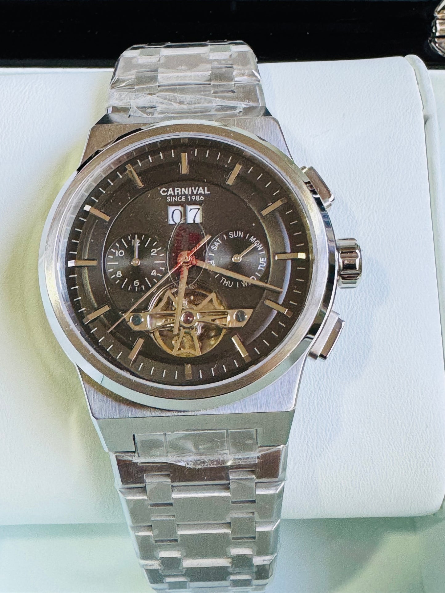 RELOJ I&W AUTOMATICO MECÁNICO-VENTANA TOURBILLON-CALENDARIO  MES-SEMANA-FECHADOR- HORAS PEQUEÑO DIAL JOYAS 💎 RESISTENTE AL AGUA- ALTA CALIDAD!!! 💯% ORIGINAL