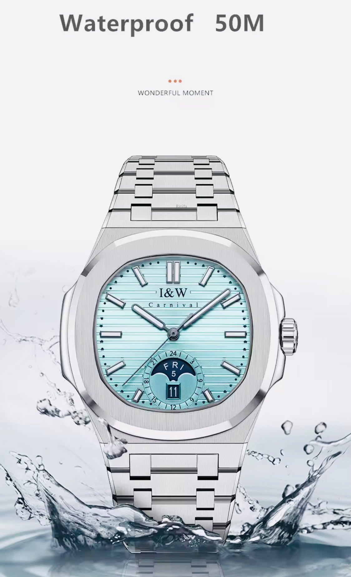 IMPRESIONANTE RELOJ AUTOMÁTICO I&W MÁXIMA CALIDAD Y ESPECTACULAR DISEÑO-CRISTAL ZAFIRO-FECHADOR-SEMANARIO-50 METROS 💦 LUMINOSO-ETC