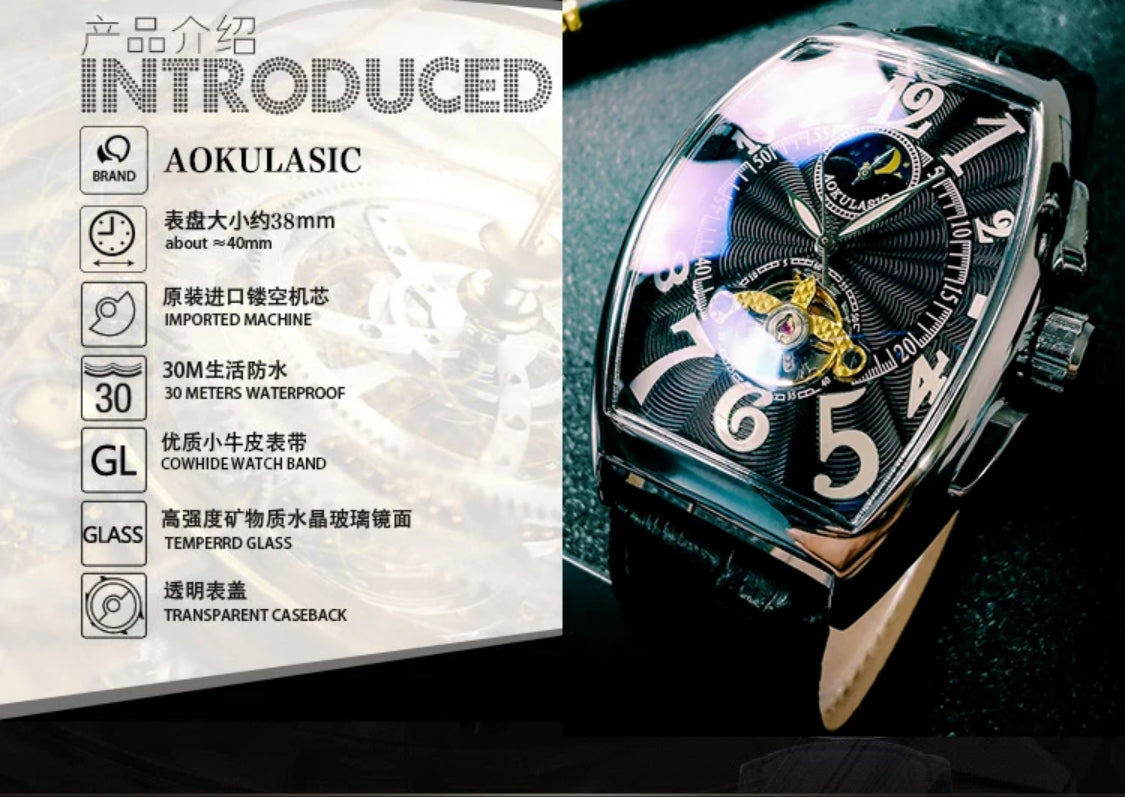 Hermoso Reloj Automático Mecánico Tourbillon Fase Lunar 💯% Original