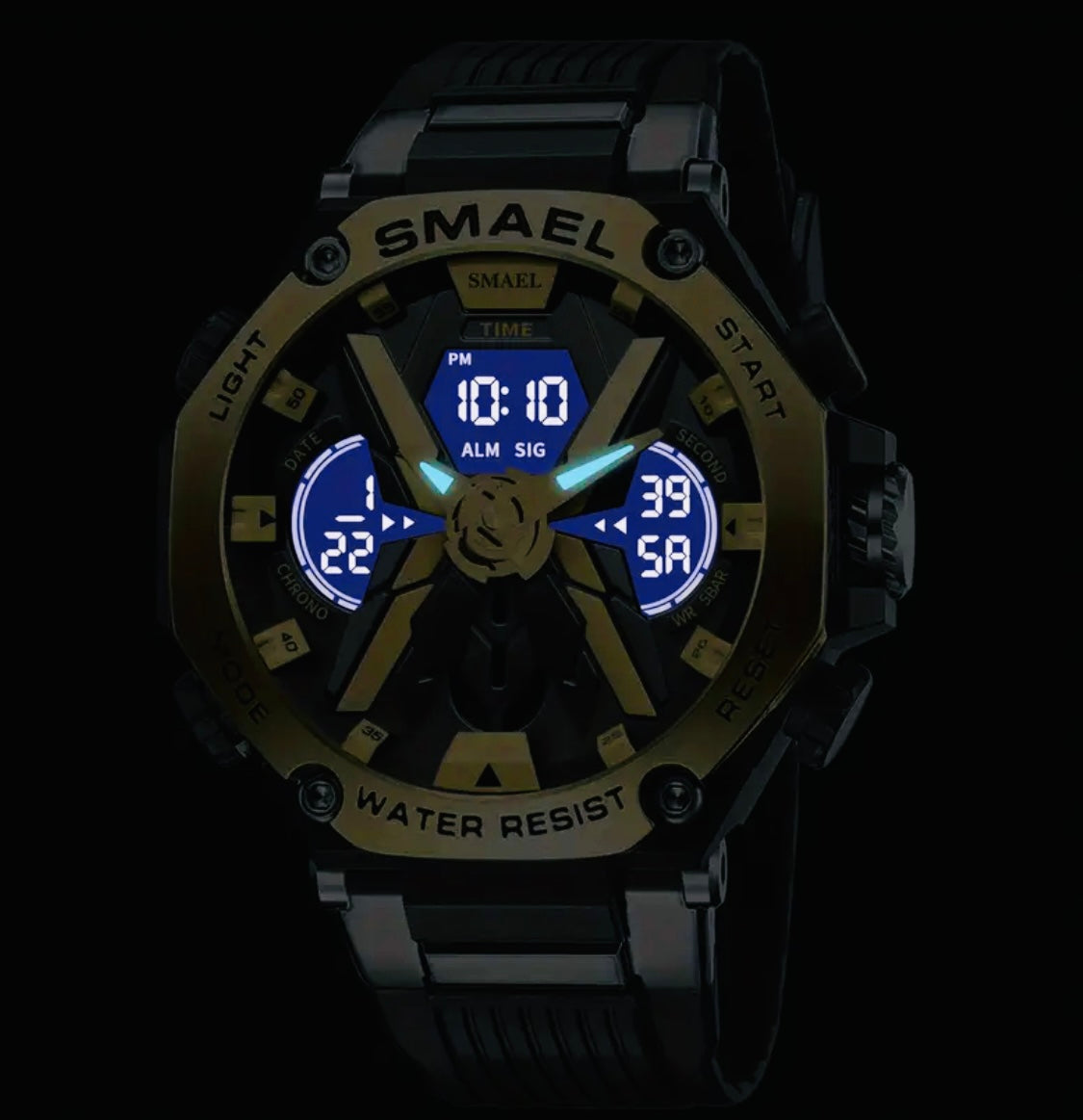 Reloj Deportivo Digital para Hombre con Movimiento de Doble Pantalla, Caja Redonda de Aleación, Correa de TPU, Alimentado por Batería, Conducción Electrónica, Impermeable 5ATM, Luz Nocturna y Botón de Luz, Reloj de Moda