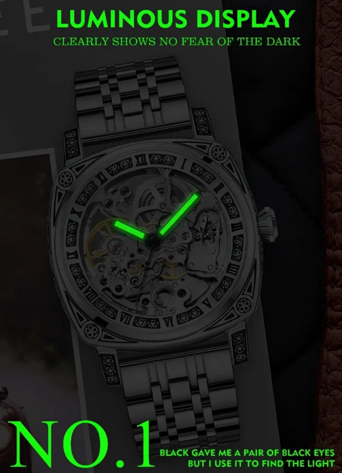 Intrincado Diseño Grabado Reloj Automático Mecánico Skeleton de Alta Calidad Exquisitos Acabados
