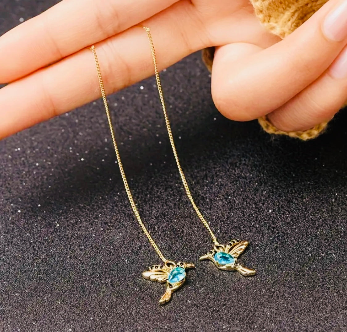 Exquisito diseño de colibrí con gemas sintéticas brillantes incrustadas, pendientes colgantes elegantes y lindos de estilo delicado Ideales para Regalo 🎁