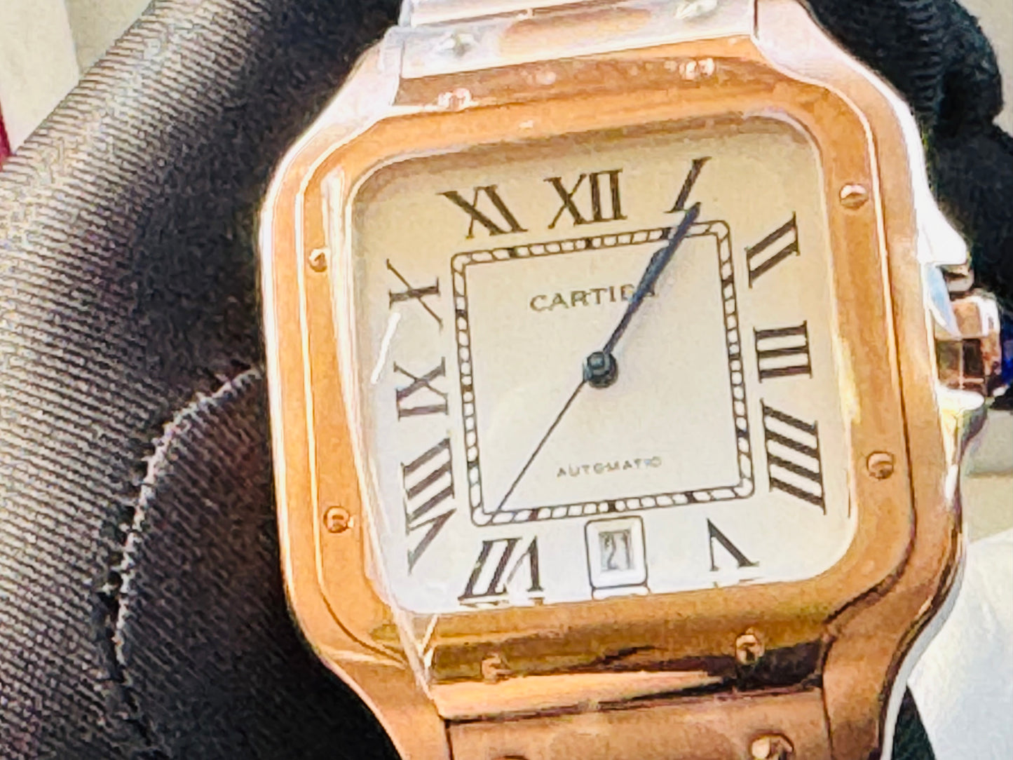 MÁXIMO LUJO ATEMPORAL RELOJ CARTIER SANTOS TONO ORO ROSADO AUTOMÁTICO-MECÁNICO- FECHADOR-ALTA CALIDAD-PRECIO A TRATAR