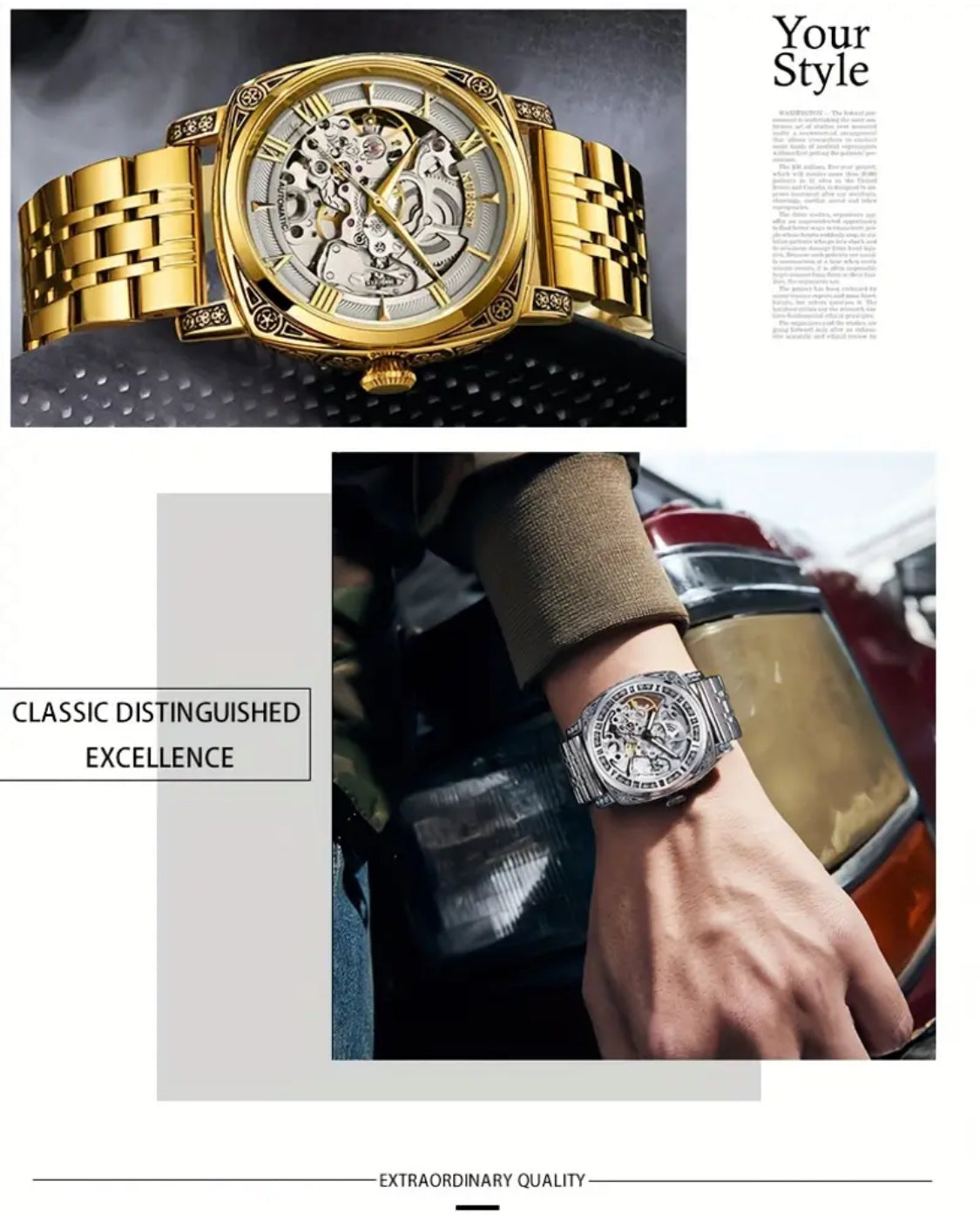 Intrincado Diseño Grabado Reloj Automático Mecánico Skeleton de Alta Calidad Exquisitos Acabados