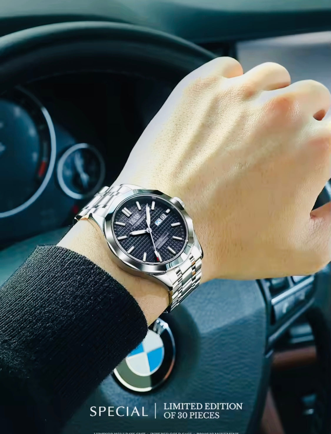 IMPRESIONANTE RELOJ AUTOMÁTICO MECÁNICO I&W - TUNGSTENO-24 JOYAS 💎-FECHADOR-CRYSTAL ZAFIRO-MOVIMIENTO SUIZO- 💯% ORIGINAL