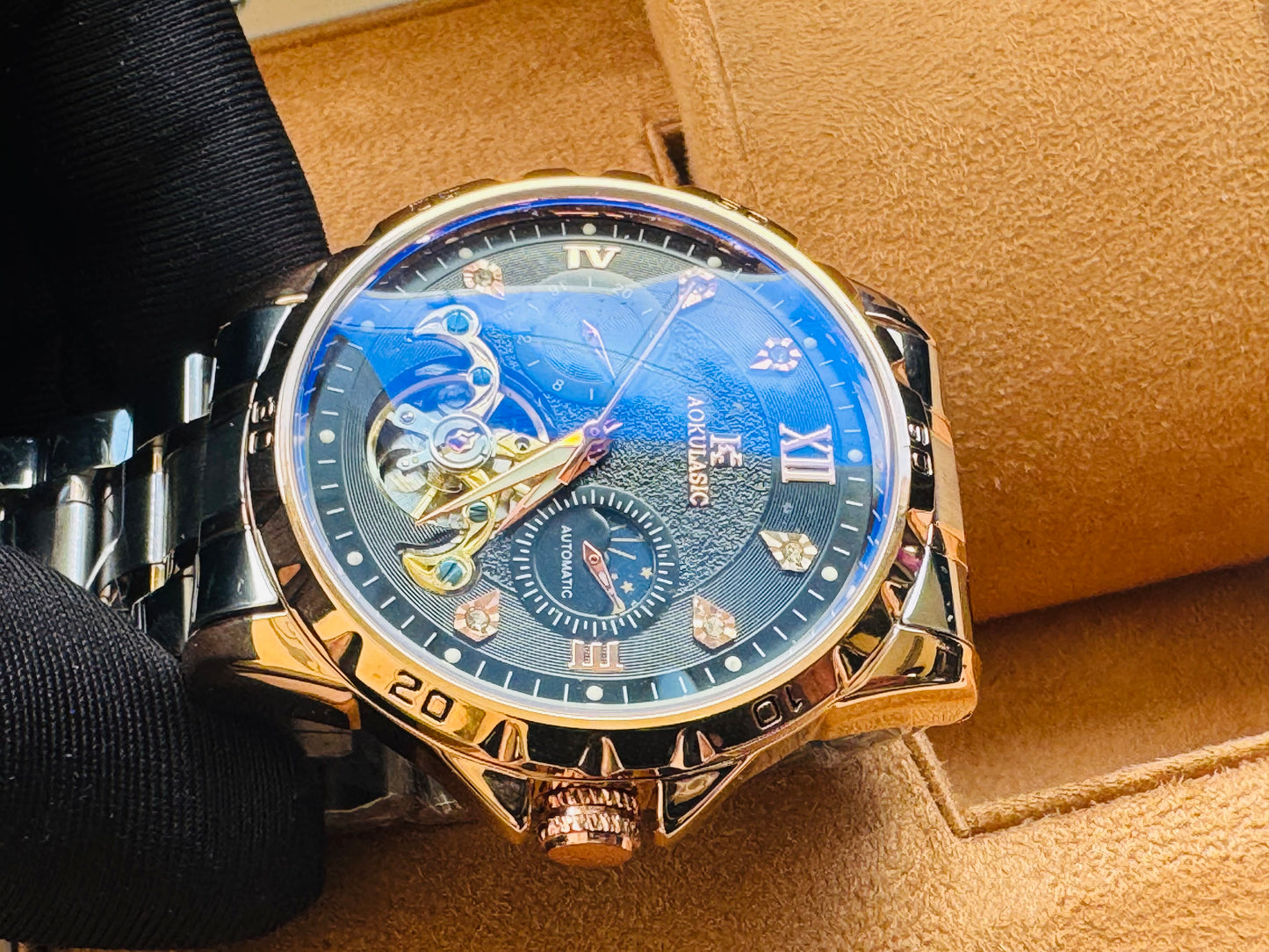 Impresionante Reloj Automático Mecánico Tourbillon 5 Complicaciones 💯% Original-Circonias Etcétera