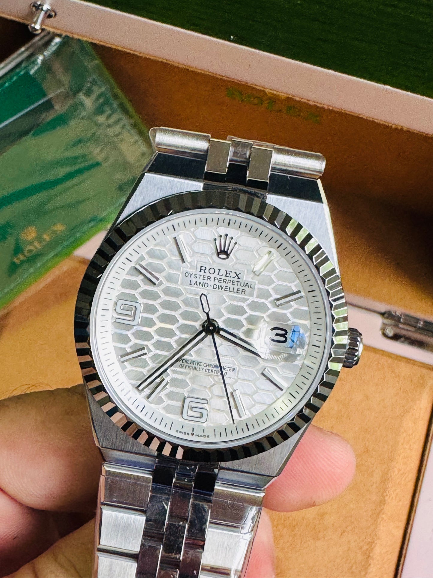 ÚNICO Y EXCLUSIVO RELOJ ROLEX OYSTER PERPETUAL LAND DWELLER- FECHADOR-39 JOYAS 💎 -CRISTAL ZAFIRO- ULTIMO MODELO Y DISEÑO! MÁXIMA ELEGANCIA!!!