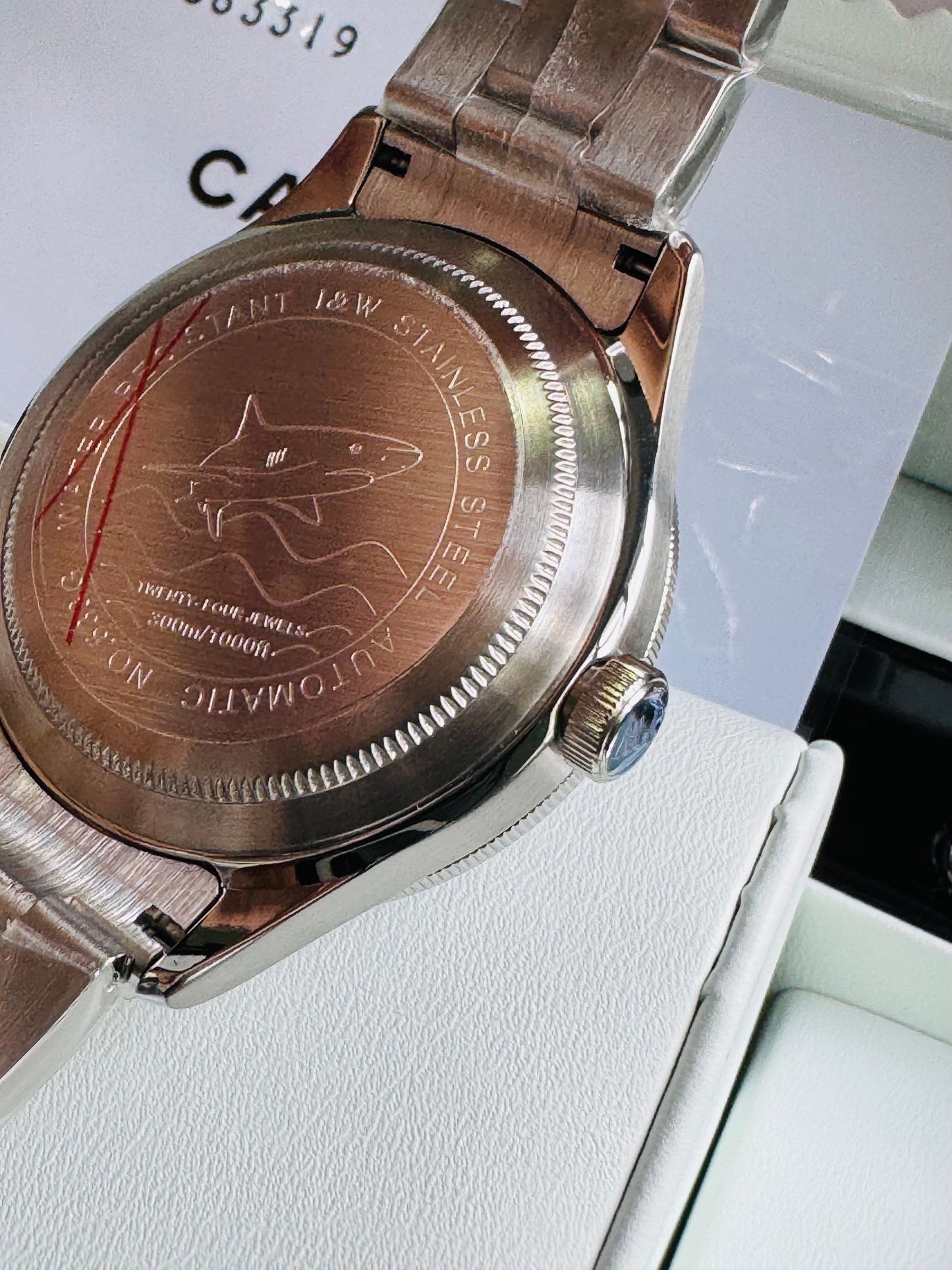 HERMOSO RELOJ AUTOMÁTICO MECÁNICO-BUCEO 1,000 FT-FECHADOR-DÍA SEMANA-CRISTAL ZAFIRO-24 JOYAS 💎-3 ATM -💯% ORIGINAL
