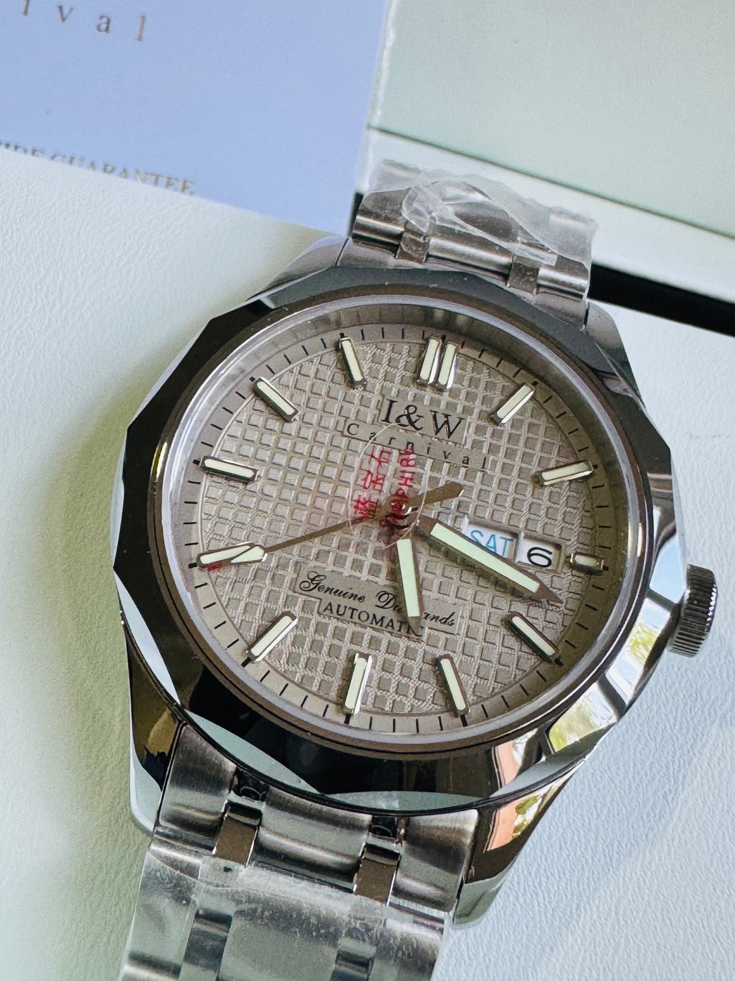 HERMOSO y ELEGANTE DISEÑO I&W AUTOMATICO- CRISTAL ZAFIRO-LUMINOSO-FECHADOR-DÍA DE LA SEMANA 💯% ORIGINAL