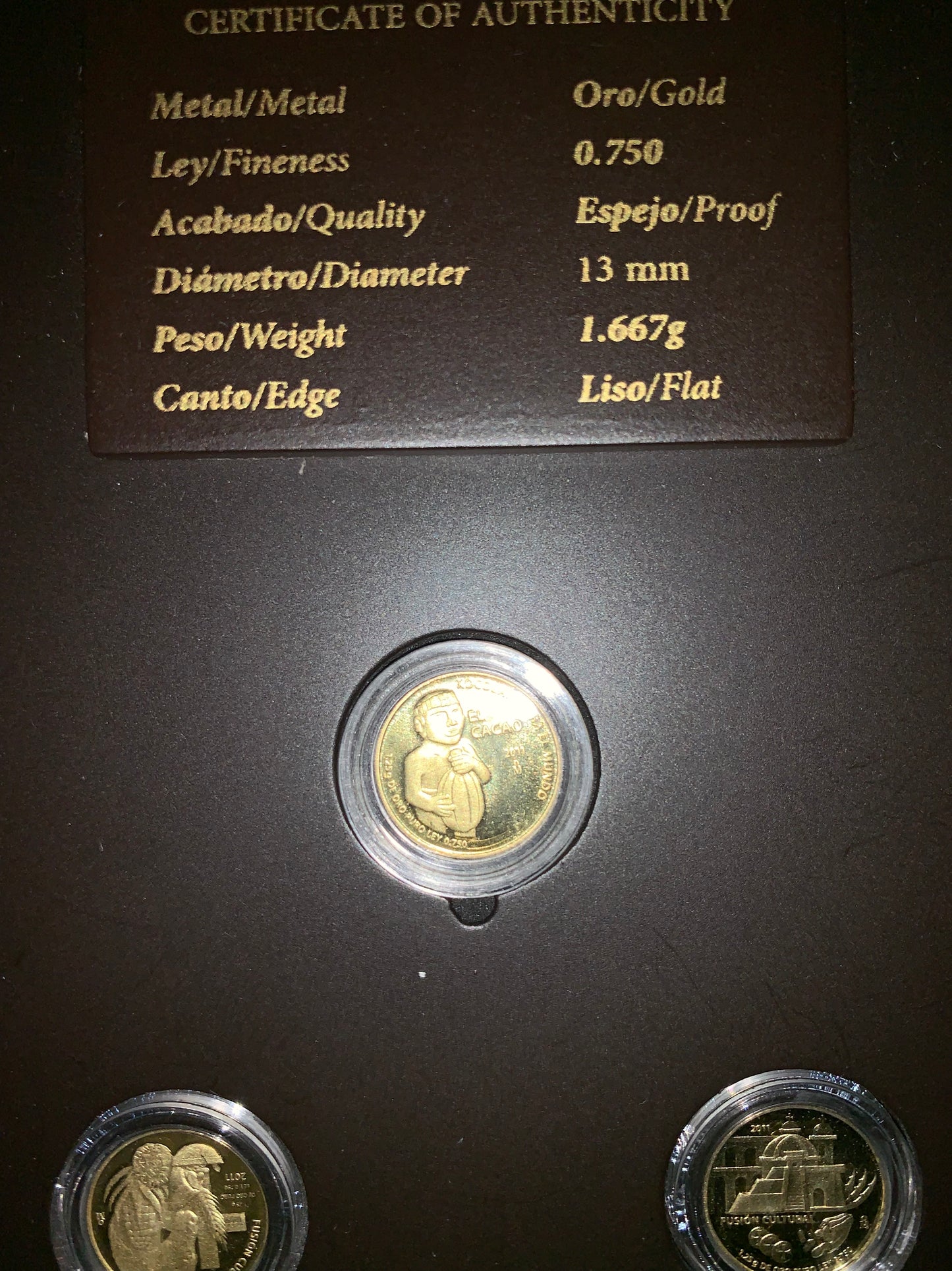 Increíble y Muy Raro Set Monedas más pequeñas de el mundo Oro 24k Caja de Grano de Cacao Nuevo sin Circular
