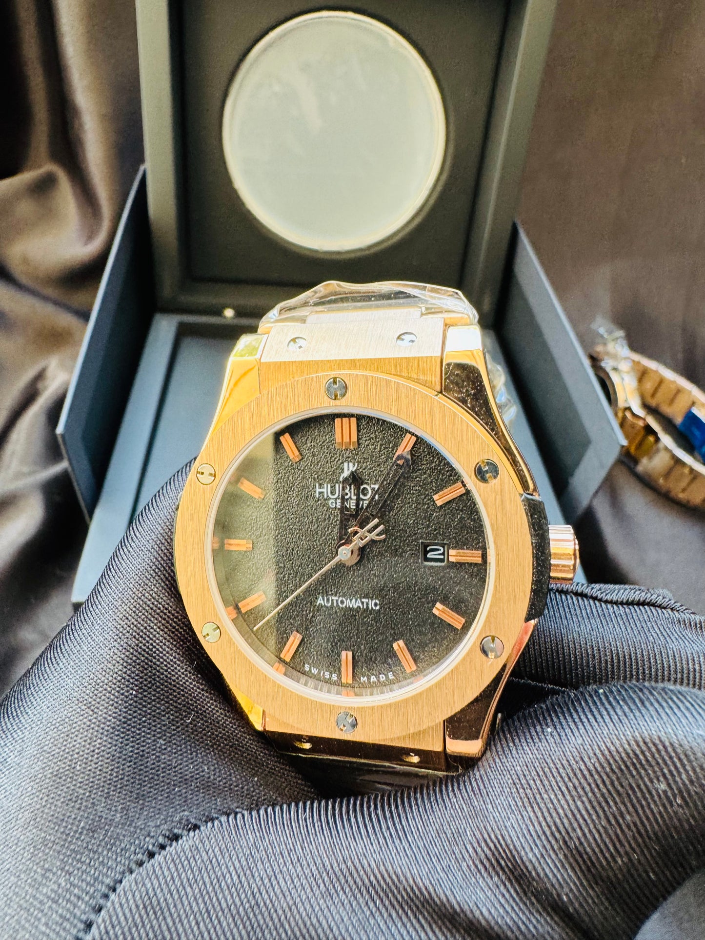 MÁXIMO LUJO! EXCLUSIVO HUBLOT AUTOMÁTICO CARATULA TIPO DIAMANTE 💎 Y LIJA! ELEGANCIA TOTAL!