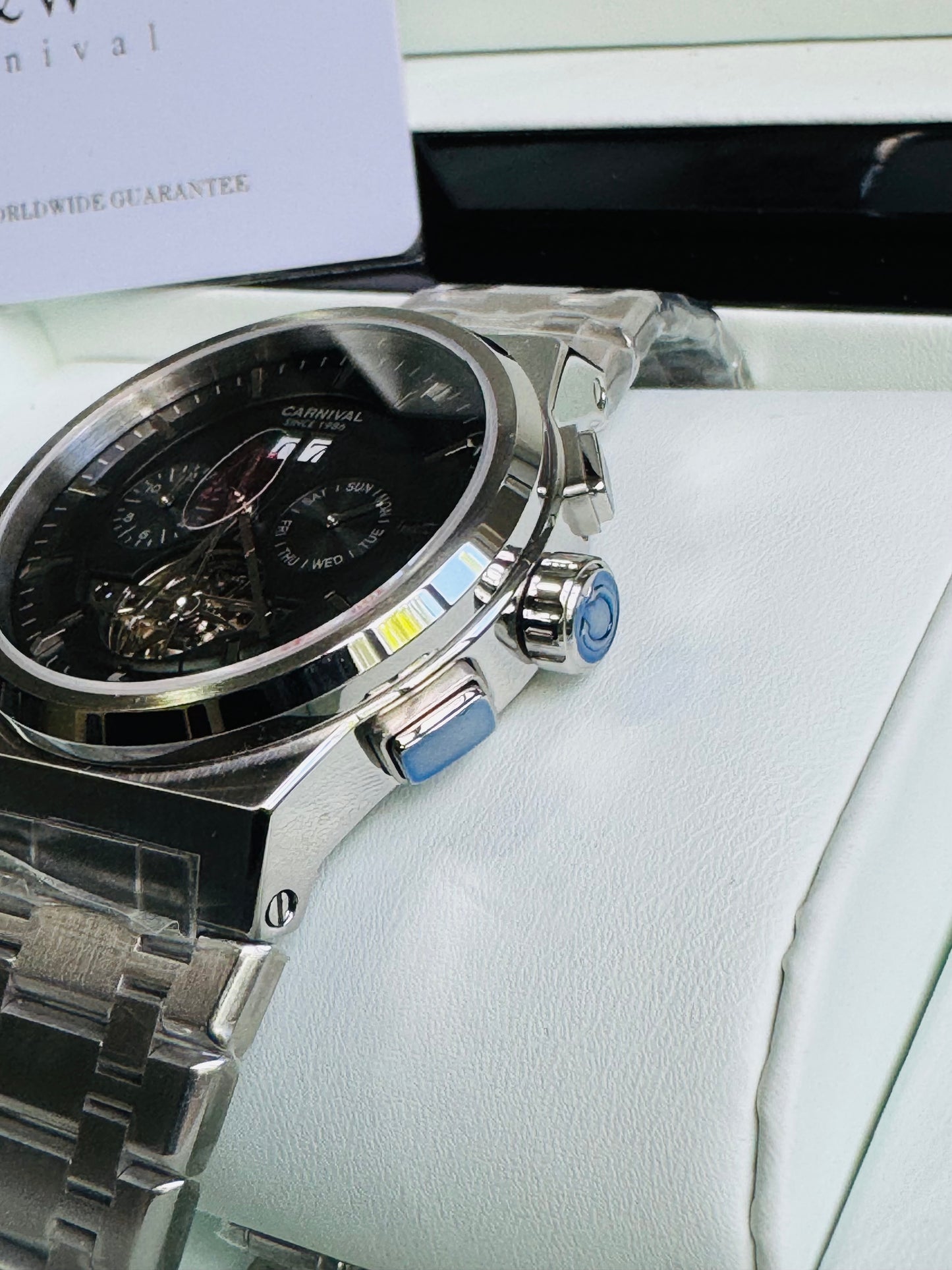 RELOJ I&W AUTOMATICO MECÁNICO-VENTANA TOURBILLON-CALENDARIO  MES-SEMANA-FECHADOR- HORAS PEQUEÑO DIAL JOYAS 💎 RESISTENTE AL AGUA- ALTA CALIDAD!!! 💯% ORIGINAL
