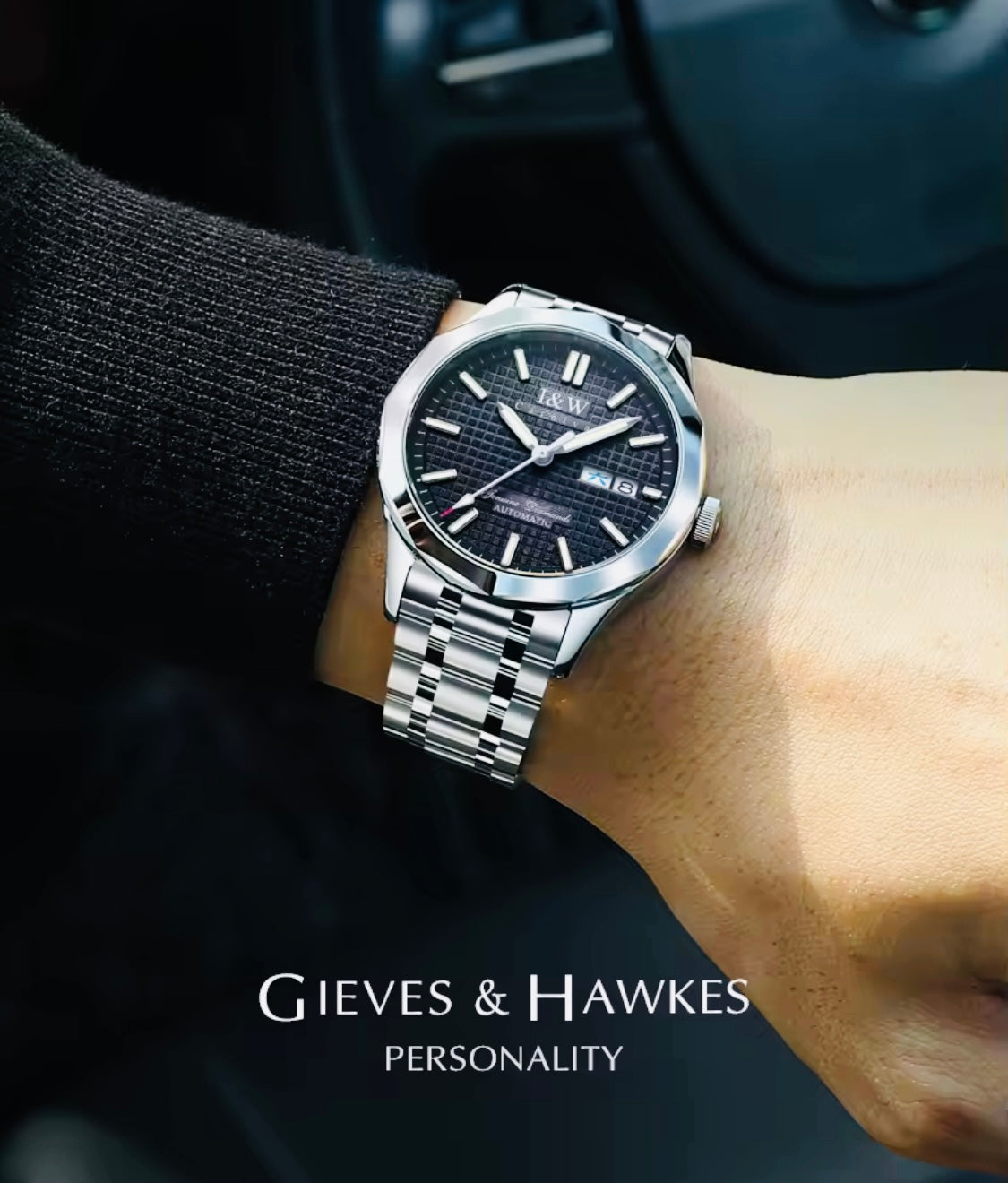 IMPRESIONANTE RELOJ AUTOMÁTICO MECÁNICO I&W - TUNGSTENO-24 JOYAS 💎-FECHADOR-CRYSTAL ZAFIRO-MOVIMIENTO SUIZO- 💯% ORIGINAL