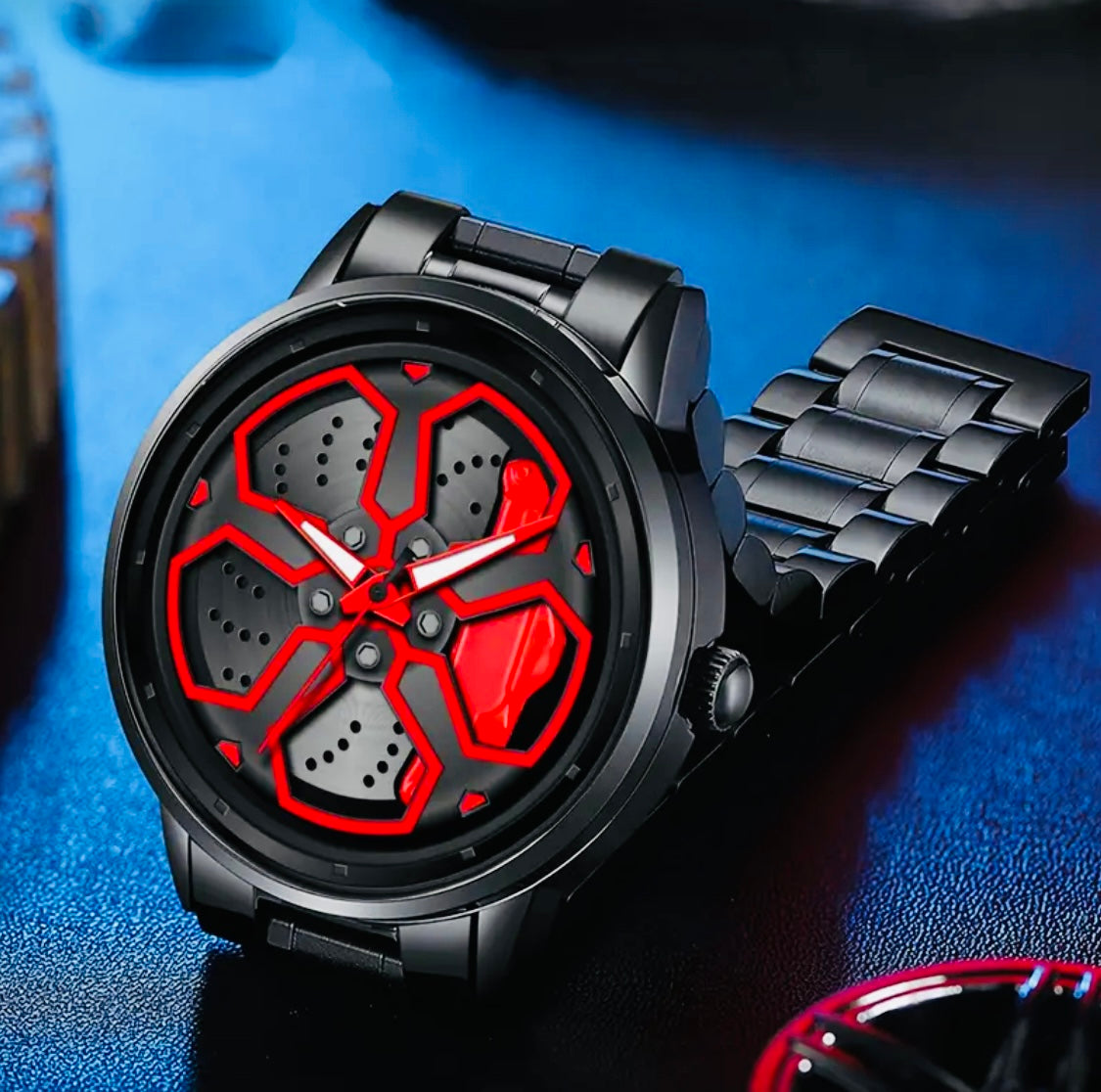 Reloj de Rin Giratorio Acero Inoxidable Movimiento de Cuarzo Disponible en Rojo-Amarillo y Negro