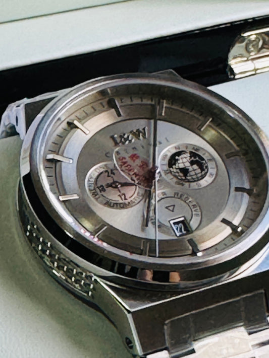 HERMOSO HE INTRINCADO DISEÑO!!!RELOJ I&W AUTOMATICO MECÁNICO-CALENDARIO -42 HORAS DE RESERVA DE CARGA-FECHADOR-DIAL 21 JOYAS 💎 RESISTENTE AL AGUA- ALTA CALIDAD!!! 💯% ORIGINAL