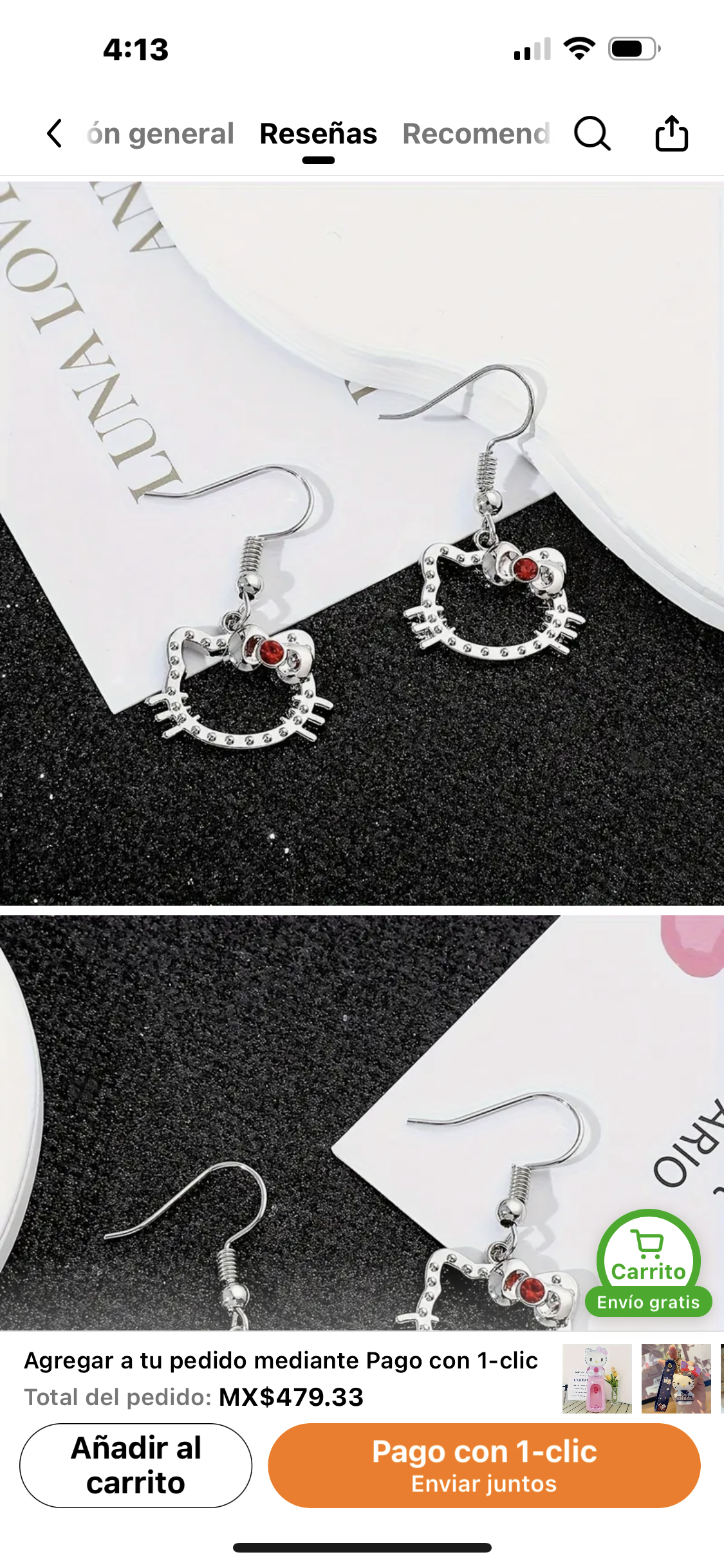 Pequeños y Originales Pendientes Sanrio Hello Kitty y Pasadores Hipoalergenicos de Acero Inoxidable