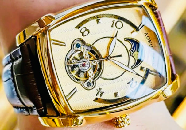 Elegante Reloj Automático Mecánico Tourbillon pulsera resistente al agua con mecanismo automático de movimiento, complemento mecánico Rectangular Carátula luminosa