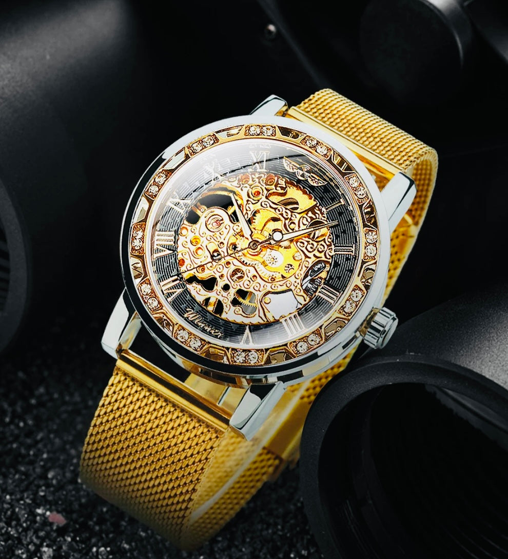 Reloj Automático Mecánico Skeleton Movimiento de Excelente Calidad y Diseño! 💯% Original - Dorado