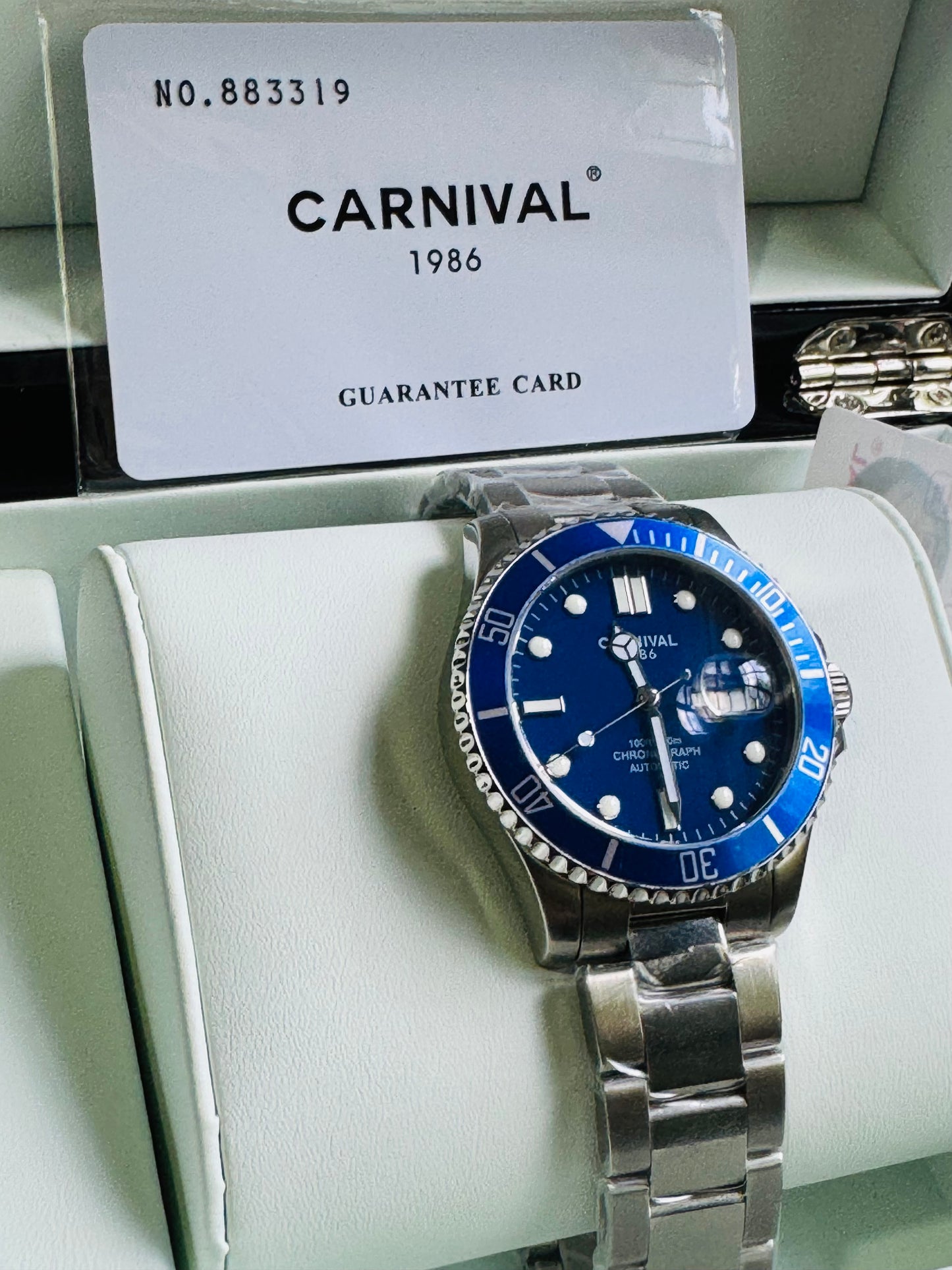 HERMOSO RELOJ AUTOMÁTICO MECÁNICO-CRONÓGRAFO-FECHADOR-DÍA SEMANA-CRISTAL ZAFIRO-34 JOYAS 💎-3 ATM -💯% ORIGINAL