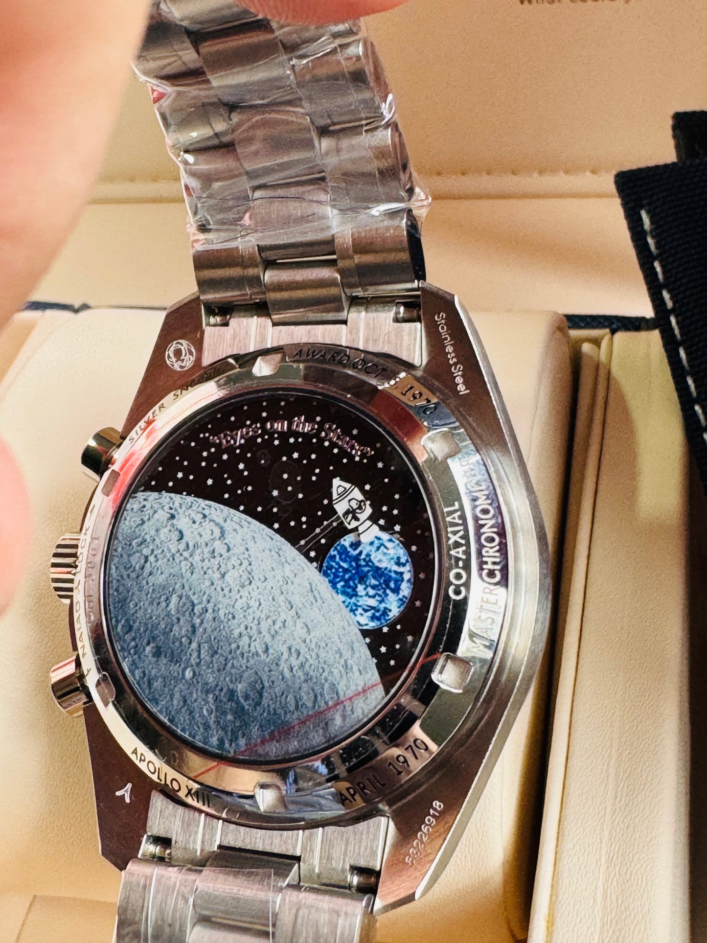 MÁXIMO LUJO!!! ESPECTACULAR DISEÑO OMEGA APOLLO XIlI- AUTOMÁTICO MECÁNICO-SPEED MASTER-PROFESSIONAL-EYES ON THE STARS- ORIGINAL MOVIMIENTO MECÁNICO TIERRA Y CÁPSULA ESPACIAL SNOOPY APOLLO XIII