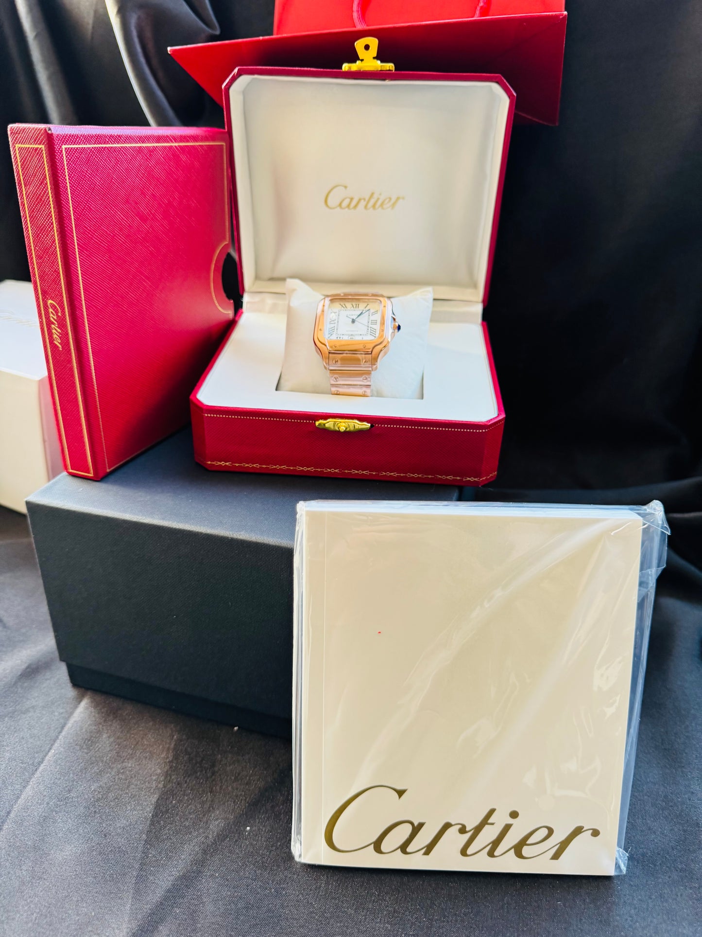 MÁXIMO LUJO ATEMPORAL RELOJ CARTIER SANTOS TONO ORO ROSADO AUTOMÁTICO-MECÁNICO- FECHADOR-ALTA CALIDAD-PRECIO A TRATAR