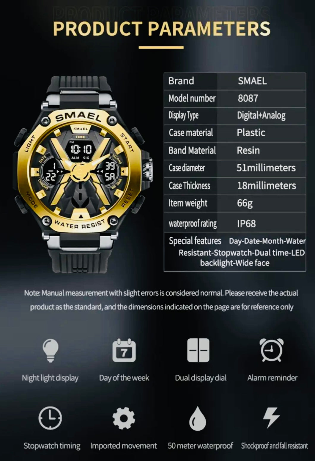 Reloj Deportivo Digital para Hombre con Movimiento de Doble Pantalla, Caja Redonda de Aleación, Correa de TPU, Alimentado por Batería, Conducción Electrónica, Impermeable 5ATM, Luz Nocturna y Botón de Luz, Reloj de Moda