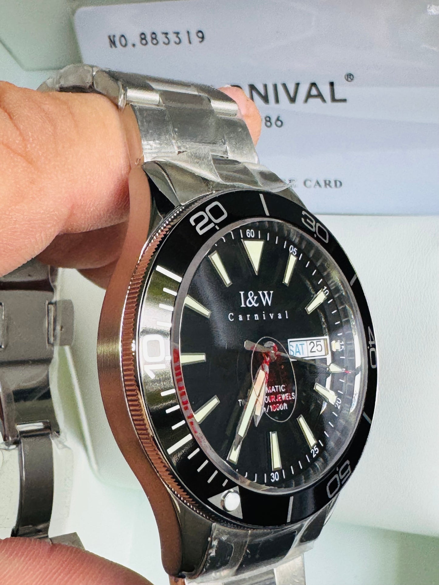 HERMOSO RELOJ AUTOMÁTICO MECÁNICO-BUCEO 1,000 FT-FECHADOR-DÍA SEMANA-CRISTAL ZAFIRO-24 JOYAS 💎-3 ATM -💯% ORIGINAL