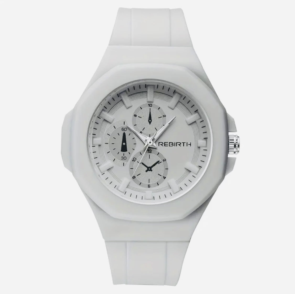 1 pza. Reloj casual para hombre REBIRTH con correa de silicón, carátula redonda, no resistente al agua, pantalla analógica, caja de plástico, movimiento de cuarzo, accionamiento electrónico - Regalo de Navidad