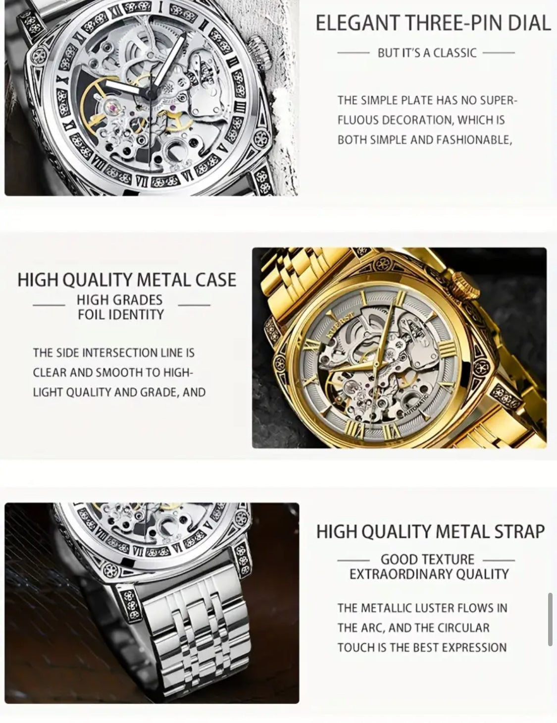 Intrincado Diseño Grabado Reloj Automático Mecánico Skeleton de Alta Calidad Exquisitos Acabados