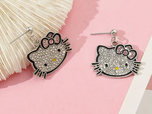 Pendientes de Metal Hello Kitty con Rhinestone Perfectos para usar todos los días y Idedales para Regalo 🎁