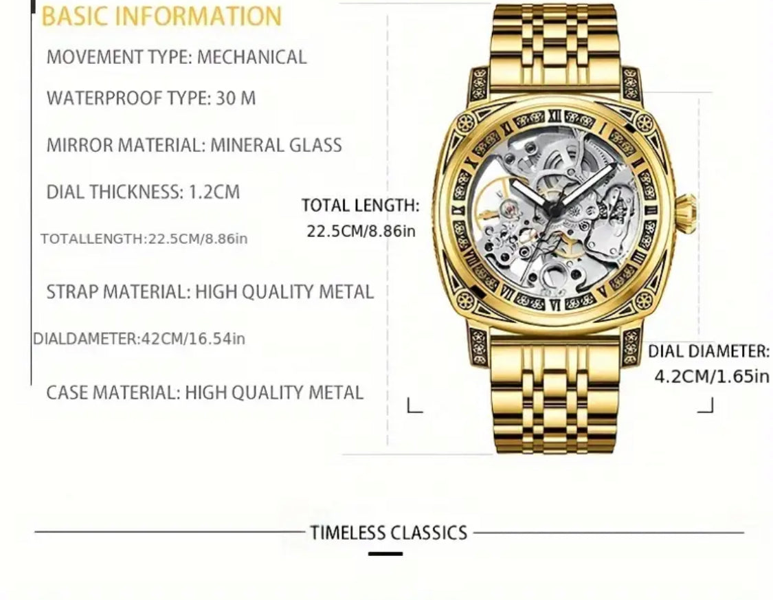 Intrincado Diseño Grabado Reloj Automático Mecánico Skeleton de Alta Calidad Exquisitos Acabados