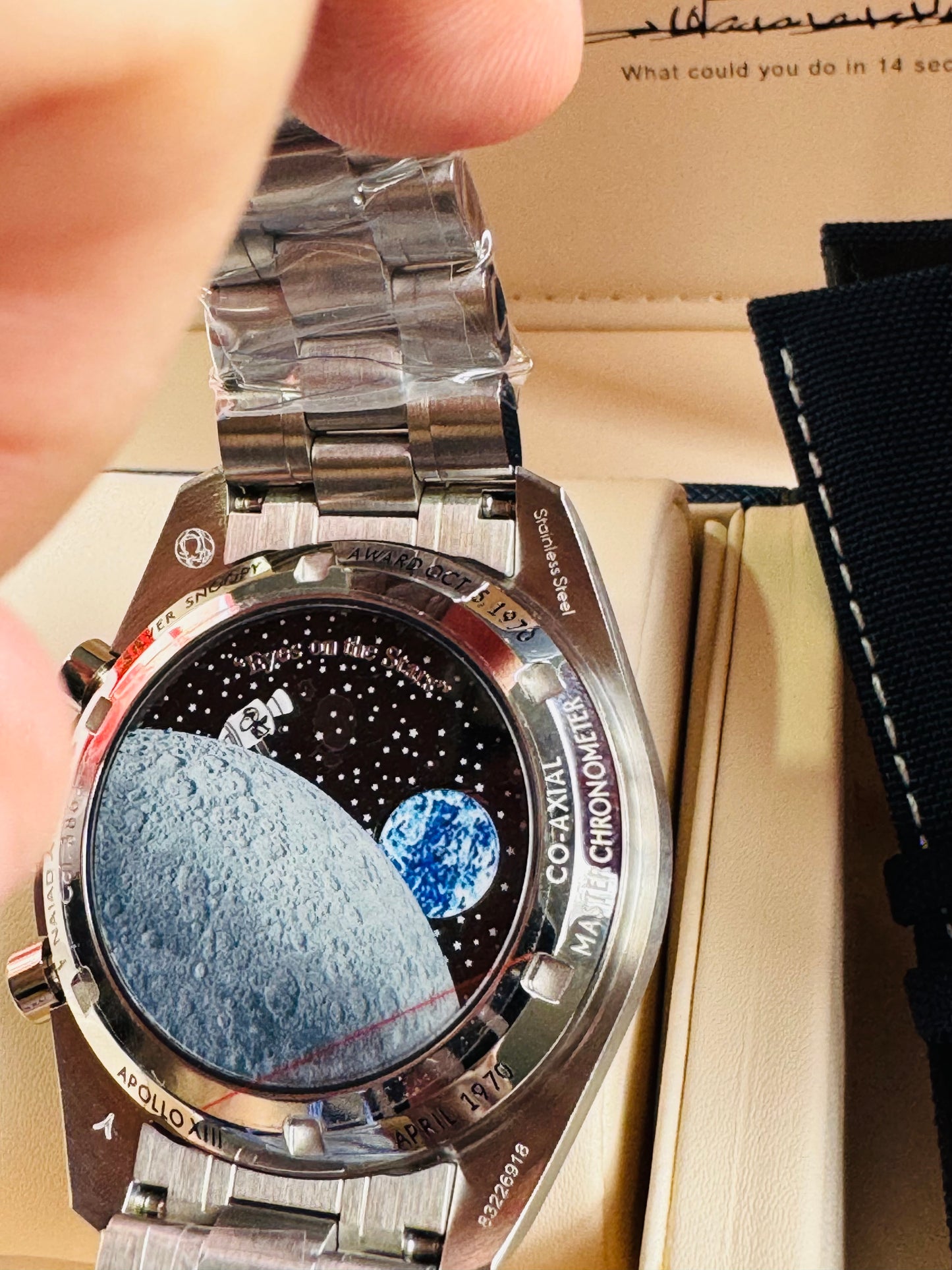 MÁXIMO LUJO!!! ESPECTACULAR DISEÑO OMEGA APOLLO XIlI- AUTOMÁTICO MECÁNICO-SPEED MASTER-PROFESSIONAL-EYES ON THE STARS- ORIGINAL MOVIMIENTO MECÁNICO TIERRA Y CÁPSULA ESPACIAL SNOOPY APOLLO XIII