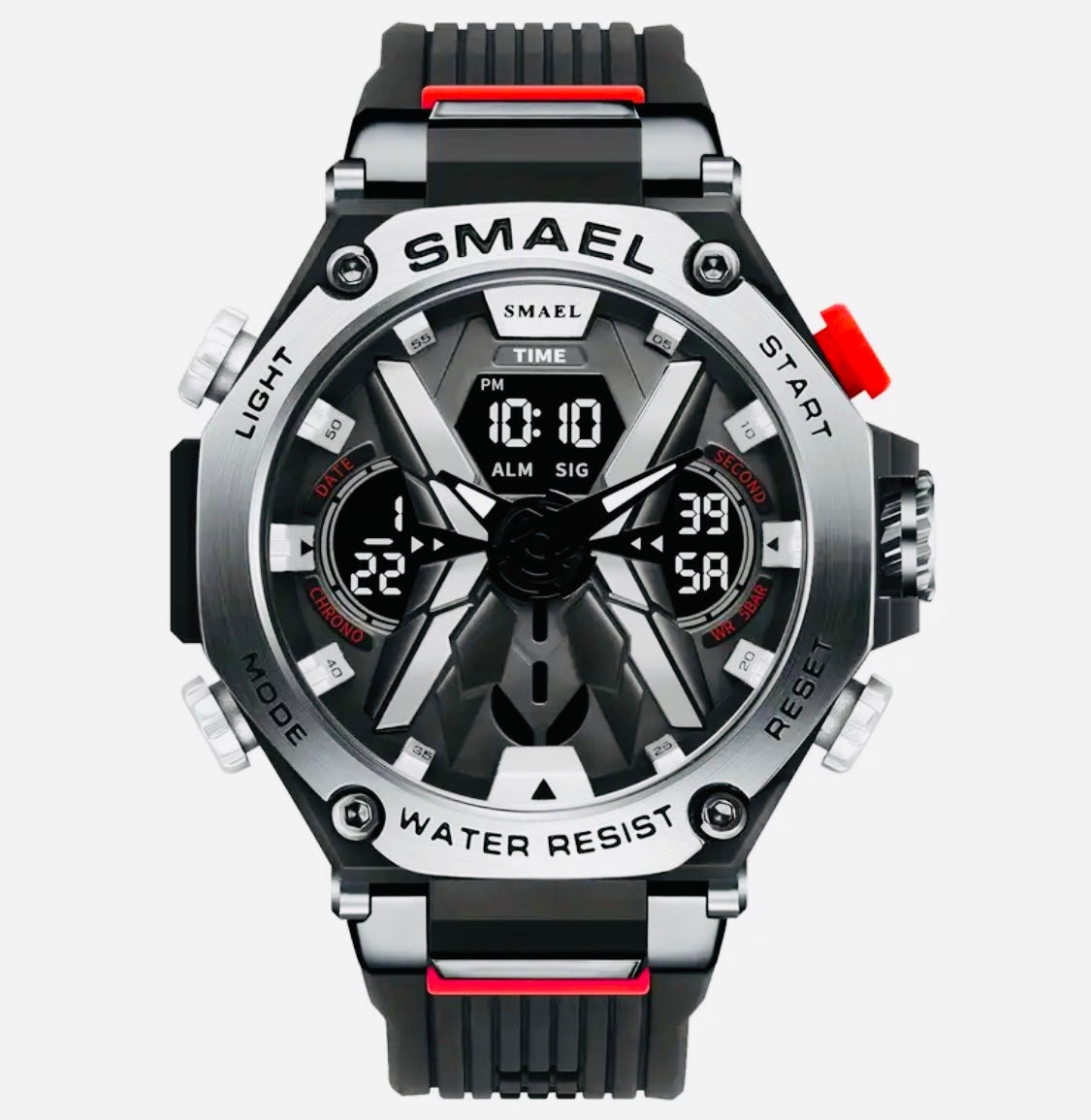 Reloj Deportivo Digital para Hombre con Movimiento de Doble Pantalla, Caja Redonda de Aleación, Correa de TPU, Alimentado por Batería, Conducción Electrónica, Impermeable 5ATM, Luz Nocturna y Botón de Luz, Reloj de Moda