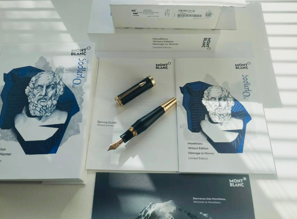 EDICIÓN LIMITADA PLUMA FUENTE MONT BLANC Writers Edition Homenaje a Homer Juego completo de pluma estilográfica con punta M INSPIRADO EN EL CABALLO DE TROYA!  Información por WhatsApp 99 81 92 84 65