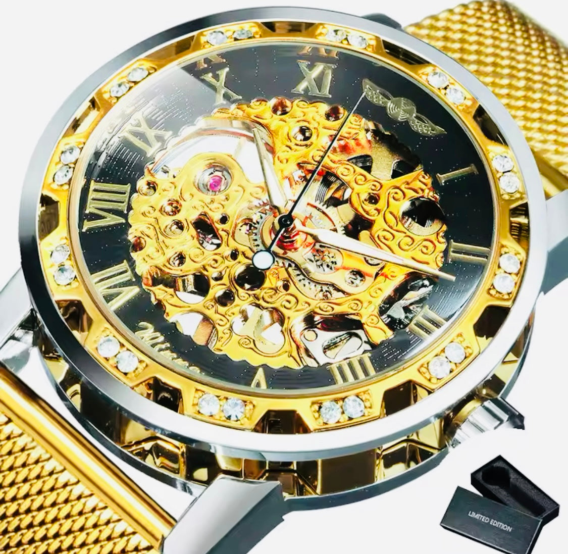 Reloj Automático Mecánico Skeleton Movimiento de Excelente Calidad y Diseño! 💯% Original - Dorado