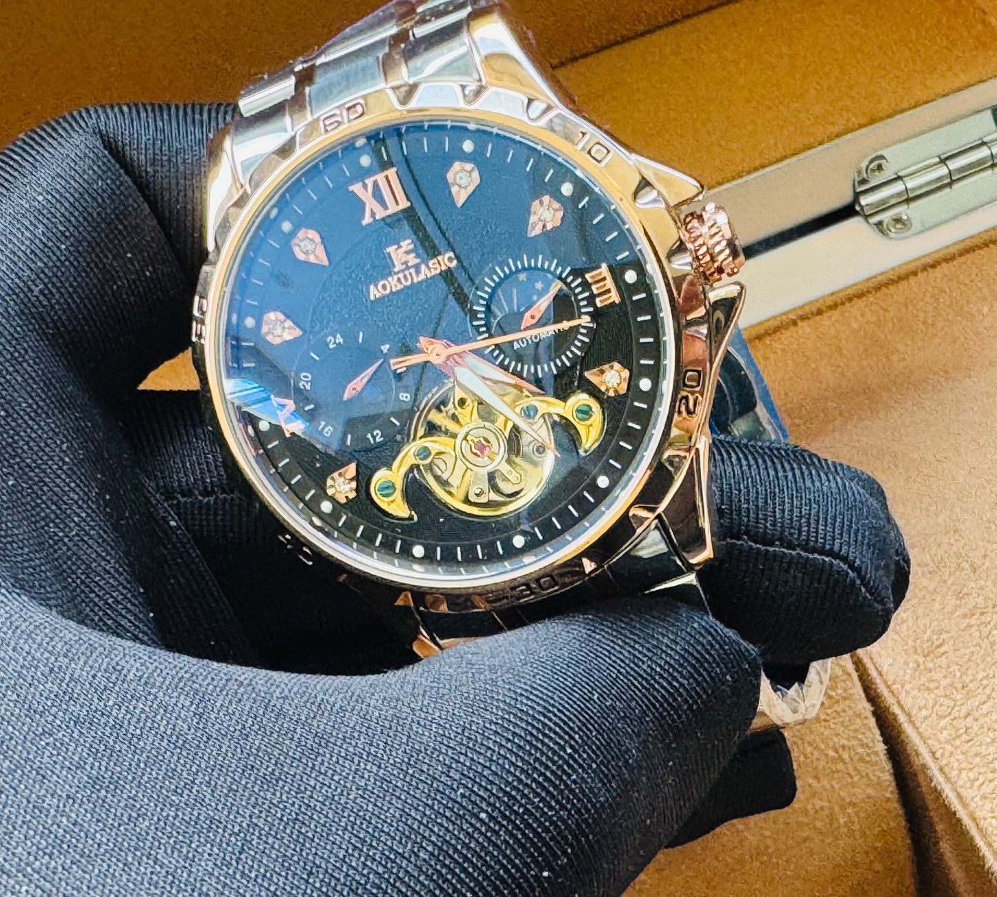 Impresionante Reloj Automático Mecánico Tourbillon 5 Complicaciones 💯% Original-Circonias Etcétera