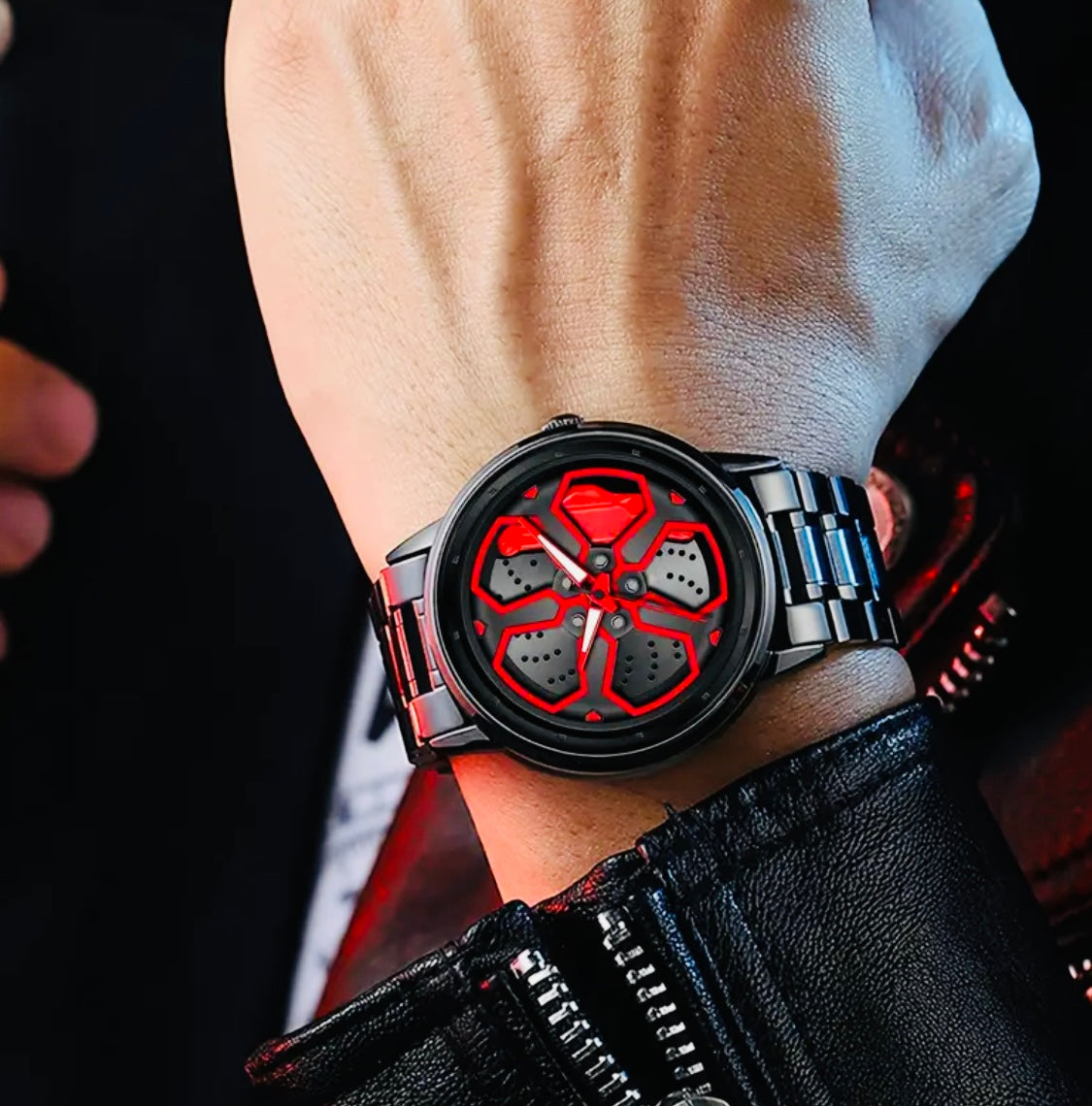 Reloj de Rin Giratorio Acero Inoxidable Movimiento de Cuarzo Disponible en Rojo-Amarillo y Negro